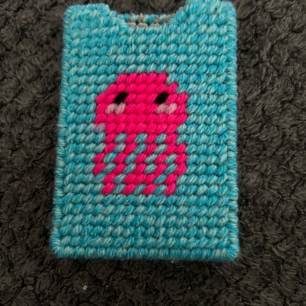 Handcrafted Turquoise card holder with Pink Jellyfish Design